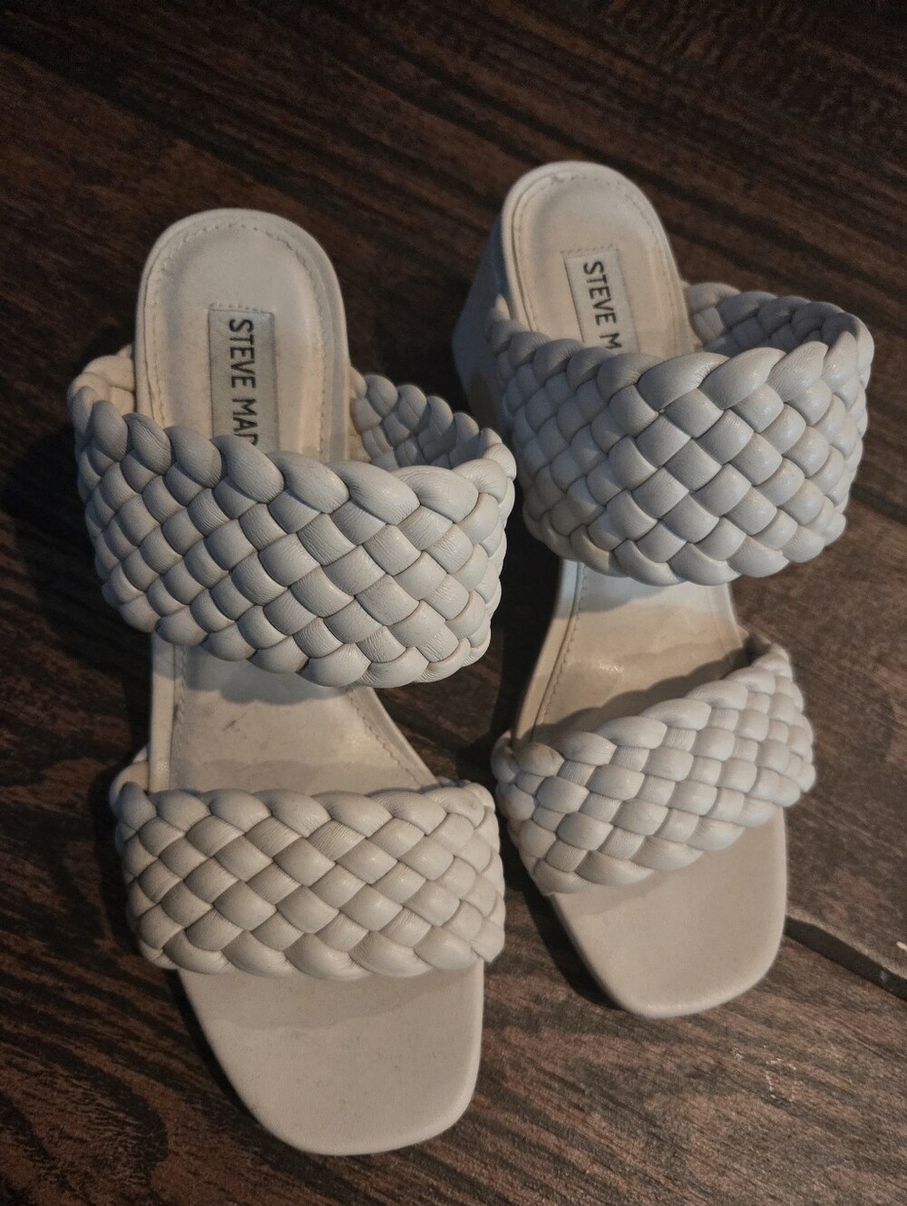 Steve Madden Cream Braided Double-Strap Mule Sandals